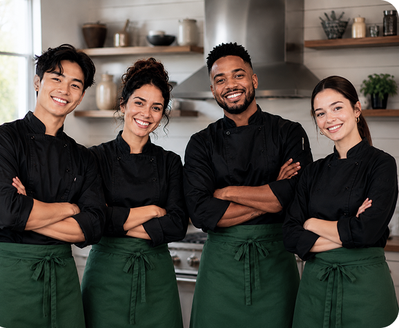 A team of ChefMate cooks standing together in a kitchen